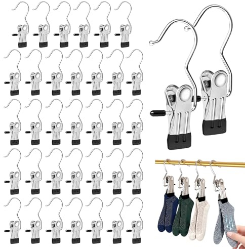 36 Stück Hosenbügel mit Klammern, Hosenkleiderbügel Edelstahl Klammerhaken Wäscheklammern Hosenhaken Stiefelklammern für Leggings Shorts Jeans Röcke Stiefel Mützen