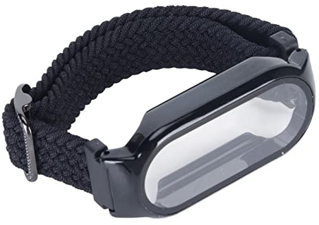 CHEOTIME Funda protectora de pantalla 3 en 1 para Mi Band 7, correa de nailon de repuesto, película protectora, juego de cubierta de parachoques de 360° a prueba de golpes (Negro con estuche negro)