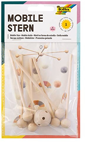 folia 2280 - Mobile Stern aus Holz, 6 armig, zum Zusammenstecken, mit Metallhaken zum Aufhängen, Durchmesser ca. 22 cm, ideal für selbstgestaltete Mobiles
