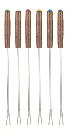 Kaufgut KAU560362 - Juego de 6 tenedores, fondue de madera oscura, acero inoxidable