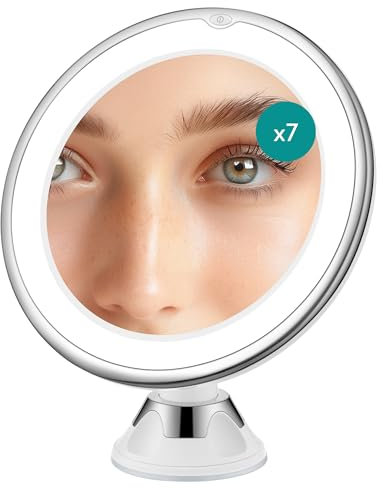 Navaris Vergrößerungsspiegel mit LED Beleuchtung Saugnapf - Spiegel mit 7fach Vergrößerung 360° schwenkbar - Badspiegel Makeup Kosmetikspiegel