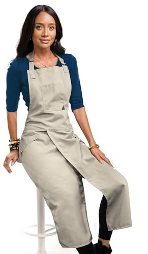 Under NY Sky Pottery Apron - Full Cover Split-Leg, Towel Loops - More Adjustable Coverage for Men, Women - Essential for Ceramic Wheel Throwing, DIY, Painting, Potters and Clay Artists - Sand