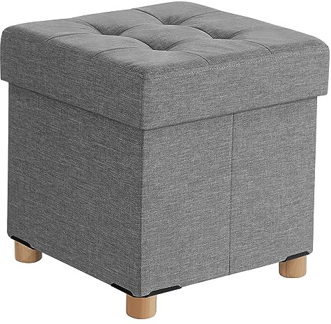 SONGMICS Sitzhocker mit Stauraum, kleine klappbare Sitzbank, 38 x 38 cm Fußbank, Aufbewahrungsbox, bis 300 kg belastbar, für Wohnzimmer Schlafzimmer Schlafsaal, Taubengrau LSF14GYX