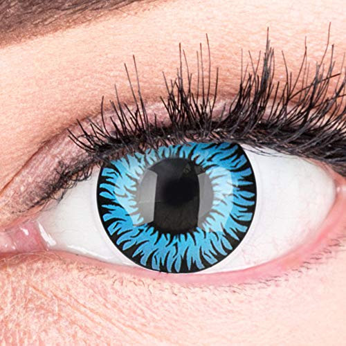 Lentilles couleur bleu - Werewolf Blue. Pour Halloween, fantaisie, Carnaval + étuis à lentilles de contact I 1 paire (2 pièces) I sans correction I 0,00 Dioptries MERALENS
