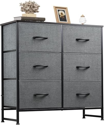 WLIVE Dresser for Bedroom with 6 Drawers, Closet Dresser with Fabric Bins, Chest of Drawers for Closet, Living Room, Hallway, Dark Grey