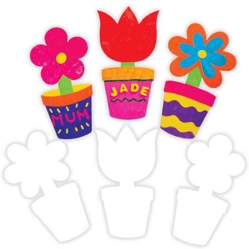 Baker Ross AT377 Blumentopf-Kartonrohlinge, Frühling-Bastelvorlagen für Kinder, zum Basteln, 30 Stück