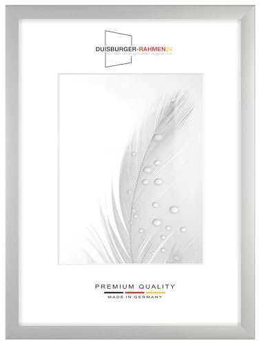 DR24 50x150 Bilderrahmen (Silber matt) nach Maß, 35 mm breiter MDF Holzrahmen inkl. entspiegelter Anti-Reflex Kunstglasscheibe, stabiler Rückwand, Biegestiften und Aufhängern