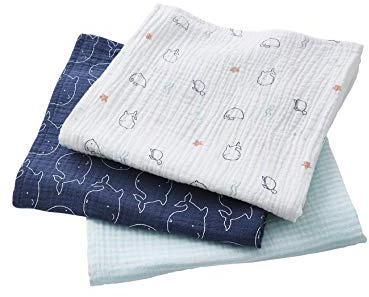 Vertbaudet 3er-Pack Baby Wickeltücher Wasserwelt farblich Sortiert ONE Size