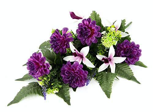 Flair Flower Decorazione tombale con dahlien Artificiale e Orchidee, Decorazione per Tomba con Fiori Artificiali