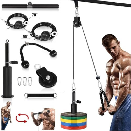 Kabelzug Fitness System Kabel Latzug Seilzug Fitness Unterarmtrainer Krafttraining mit Seil Trizeps,Latzugstange für Bizeps,Riemenscheibensystem für Home Gym Workout