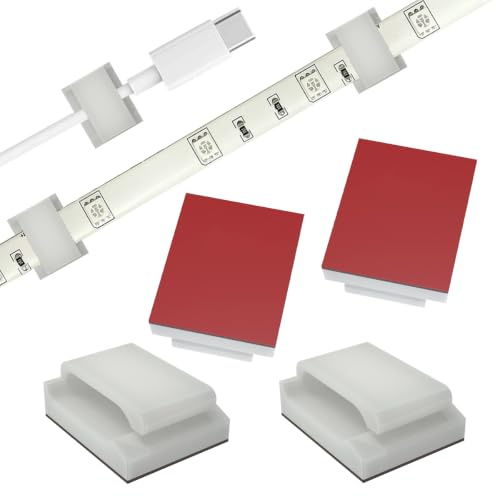 ProPOW - Clip de soporte de montaje autoadhesivo, clips de soporte de cable de luz de tira, organizador de cables, accesorios (blanco, 100 piezas)
