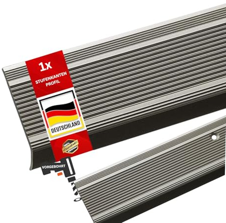 Floordirekt Treppenkantenprofil in L-Form aus Aluminium 1 Stück. 134x3x2 cm - Vorgebohrt - Champagner - für Parkett & Laminat - Inkl. Montagematerial - Stufenkantenprofil Integral