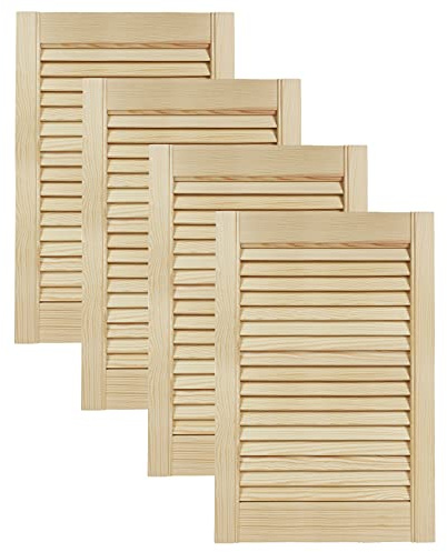 DecoMeister Puertas de Lamas Madera 394x606 mm - Pack de 4 Pino sin tratar | Puerta interior de Armario de láminas con ventilación Abierta, Hoja de Madera Natural para Bricolaje, Grosor 21 mm
