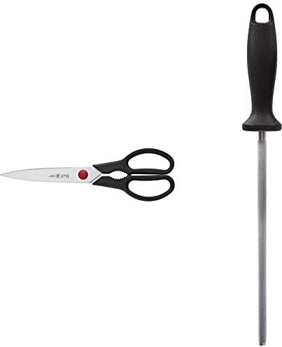 ZWILLING Vielzweckschere, Universalschere, Länge: 23 cm, Rostfreier Spezialstahl/Kunststoff, Twin L & Wetzstahl, Verchromt, Länge: 23 cm, Schwarzer Kunststoffgriff mit Aufhängöse