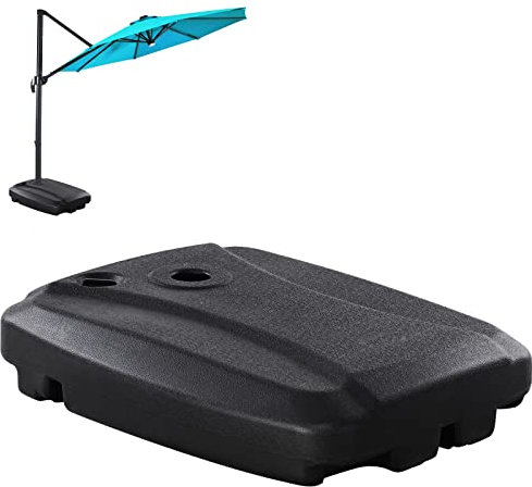 GOPLUS Pied de Parasol en HDPE à Roulettes, Remplie d'Eau 60L ou de Sable 95KG, Support de Parasol Parapluie avec Poignée Pratique et 2 Roues, Base de Parasol d’ Exterieur pour Magasin Café Marché