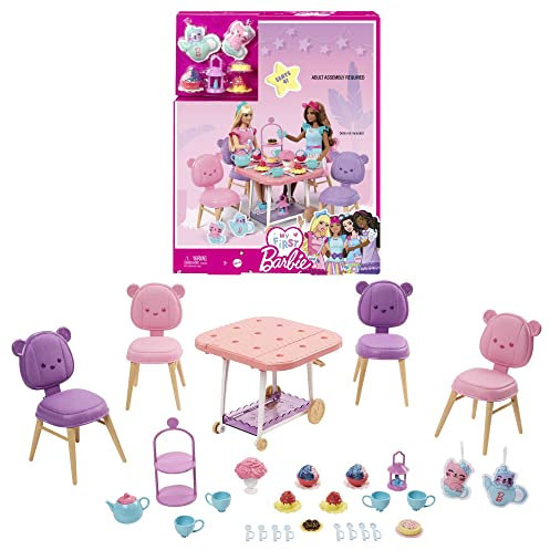 Barbie - La Mia Prima Barbie, giocattolo per bambini 3+ anni, Playset Servizio da tè con carrello con vere ruote girevoli che diventa tavolo e tanti accessori, HMM65