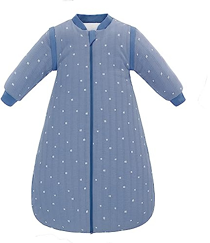 amo nenes Babyschlafsack 2.5 TOG, Baby Herbst Winter Langarm Schlafsack, 100% Baumwolle, abnehmbare Ärmel, Length 90cm, 6-18 Monate (Blau)