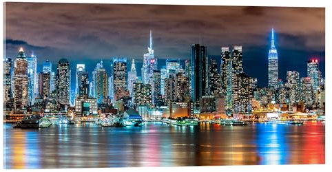 Posterlounge New-York-Skyline bei Nacht Acrylglasbild von Sascha Kilmer 80 x 40 cm Wandbilder Wanddeko