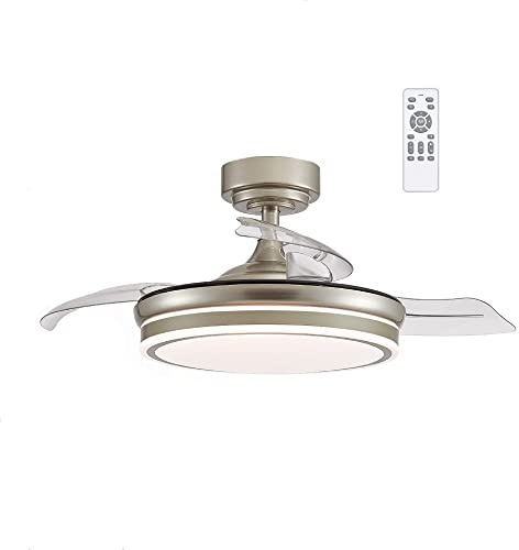 wonderlamp - Ventilador techo LED ILSA MINI con Aspas Retráctiles, Motor DC Silencioso, 3 CCT Regulable 45W, Níquel