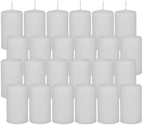 DecoLite 24er Pack Stumpenkerzen 100/60mm - Selbstverlöschend, Safe Candle, RAL Zertifiziert, 36 Stunden Brenndauer - 100% Made in Germany by Wenzel Kerzen (weiss)
