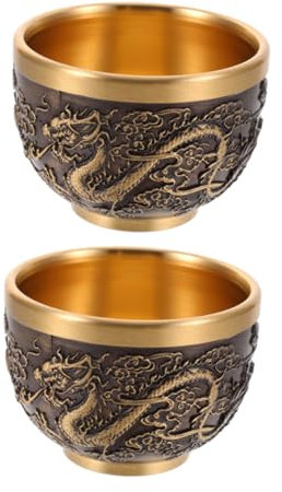 Alipis 2 Piezas bronce taza de te jarro de cerveza tazas de tetera taza de té retro de estilo chino taza de té antigua Metal decoraciones adornos juego de té oficina cilindro de cobre