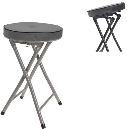 Mojawo Küchen Klapphocker Hocker Sitzhocker Sitzfläche Rahmen aus Metall mit Samt Polster klappbar H49cm Ø30cm rutschfest Klappsitz, Farben:Anthrazit