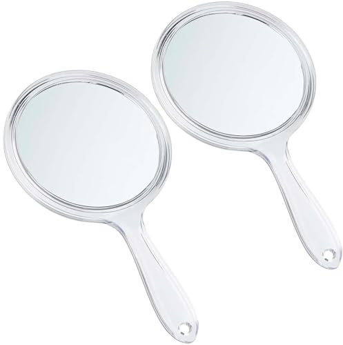 Espejo de Mano, Espejo de Mano con asa, Espejo de Mano con asa, Espejo de Mano con Aumento, Aumento 1X/3X, para Maquillaje Diario Mujeres, Transparente, 21cm, 24 Piezas