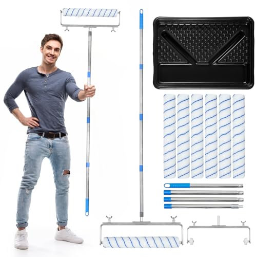 Farbroller-Set, 45,7 cm, 45,7 cm, verstellbarer Rollerrahmen und verdickte, ausziehbare Stahlstange, große Farbrollerhülsen mit Ablage für Malerei, Wand, Decke, 12-teilig
