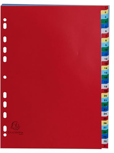 Exacompta - Art.-Nr. 93E – Karton mit 20 Registern aus Polypropylen mit 31 digital bedruckten Registern von 1 bis 31 in Farbe – Indexierseite – Format A4 – 22,5 x 29,7 cm