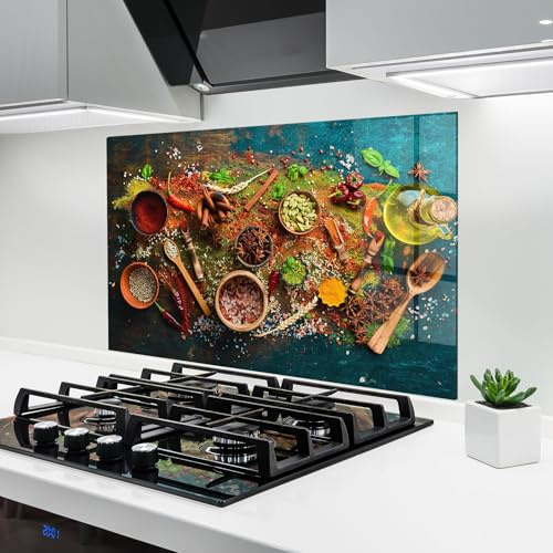 ARTHUB® Glass Kitchen Splashback 60x80 cm, Tempered Glass 4mm | Heat Resistant, Stove Splash Guard, Wall Protector, Food, Seasonings Mix