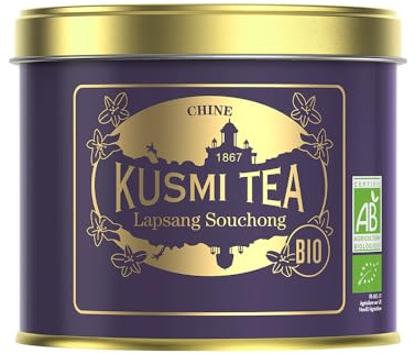 Kusmi Tea - Lapsang Souchong - Thé Noir Fumé Bio de Chine - Boîte 90g | Notes Boisées et Cendrées Intenses - Saveur Puissante et Rondeur Unique - Feuilles en Vrac - Env. 50 Tasses - Thé Bio