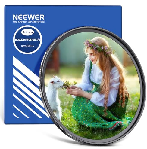 NEEWER Filtro Black Diffusion 1/8 da 49mm con Effetto Cinematografico Sognante Morbido,Ultra Sottile/Idrorepellente/Antigraffio/Vetro Ottico/Rivestimenti Multipli Nano per Video Vlog Foto di Ritratti