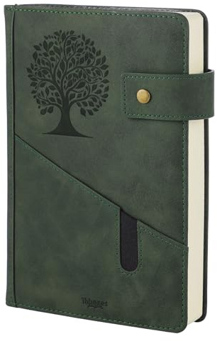 Thboxes A5 Ruled Journal Notebook, 360 Pages Leather Hardcover College Lined Journal Notepad 100GSM Thick Paper for Women Men Work Office School Writing & Note Taking, 5.7 X 8.5, Green