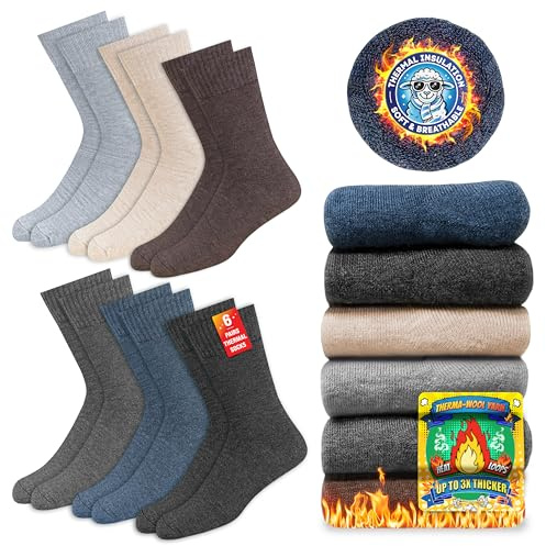 SOXCO Thermosocken für Herren und Damen - Warme Wintersocken, 6er Pack, 47-50