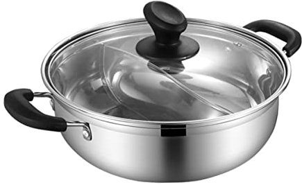LABRIMP Stainless Steel Hot Pot and Dual-Flavor Induction Saucepans 30cm Thick 304 Material with Bakelite Handles for Gas Cooker Home Kitchenware Cooking