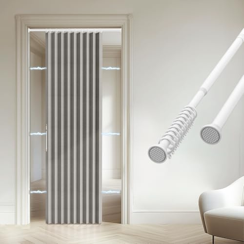gonnrly Accordion Door Curtain - 100% Light-Blocking Bedroom Door Curtain with Included Rod for Easy Installation, Suitable for Doorway Privacy Grey 43 W x 78 L