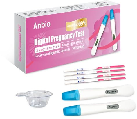 Anbio Early Detection Pregnancy Test – Digital Ultra Early hCG Tests (10 MIU/ml) – 2 Digital Tests+4 Pregnancy Test Strips