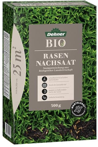 Dehner Bio Saatgut Rasen-Nachsaat, hochwertige Saatgutmischung, raschwüchsig / schnellkeimend, 500 g, für ca. 25 m², natur