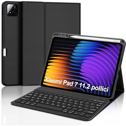 YUEJIDZ Funda con Teclado para Xiaomi Pad 7/7 Pro 2025, Negro | Teclado QWERTY Español Ñ, Bluetooth, Magnéticamente Desmontable, Funda Folio Protectora para Xiaomi Pad 7/7 Pro 11.2 2025