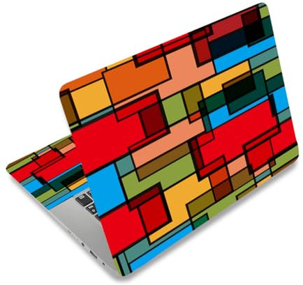 PLIGREAT Coloré Motif Carré Ordinateur Portable Skin Autocollant Stickers Convient Convient 12 « 13 » 13.3 » 14 « 15 Pouces Ordinateur Portable Universel Amovible Ordinateur