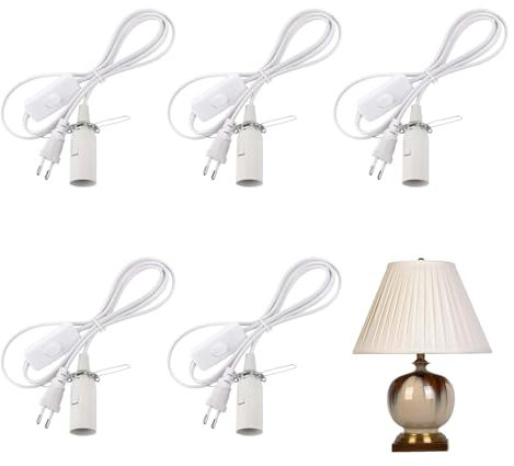 LNGJIN 5 Stücke LampenfassungE14 Set,lampenfassungmitkabel 1.8m, Lampe Fassung mit Kabel und Schalter,E14Fassung,Kabel mit Lampenfassung,E14Fassung Weiß mit Kabel,für Kronleuchter, Hängelampen