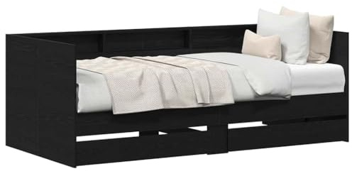 vidaXL Cama de día Roble Negro 90 x 190 cm Madera contrachapada, Estructura de Cama Moderna Rectangular, Ideal para Ahorrar Espacio, Muebles versátiles, Estilo Urbano y Descanso Chic