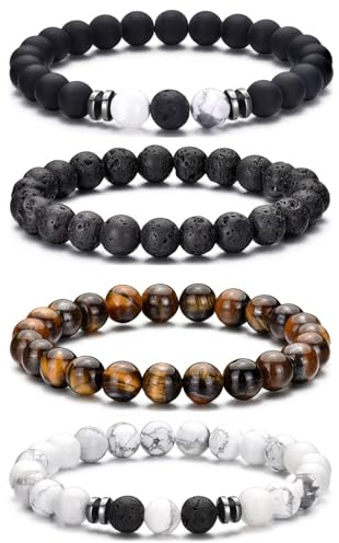 AOOTUERL Armband herr, 8 mm tigeröga armband lavasten armband för män set natursten kristall pärlarmband män stretch män armband smycken gåvor för män