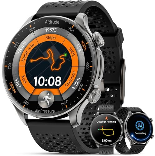 Joautrial GPS Smartwatch Uomo,1,60 AMOLED Rotondo Sportivo Orologio, Connessione auricolari Bluetooth/Salva Foto Musica/Assistente AI/Chiamate Bluetooth/170+ Modalità Sportive per iOS Android (Nero)