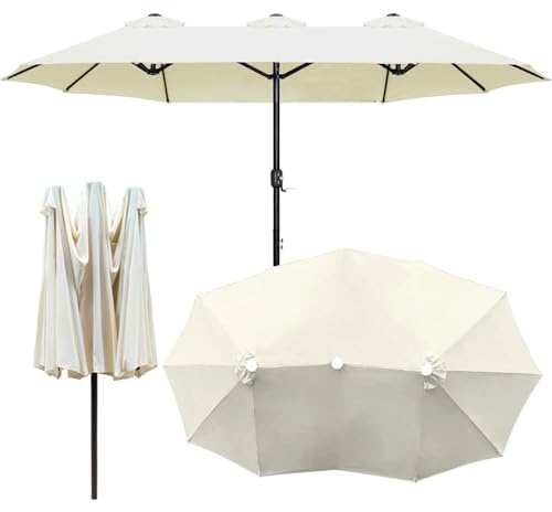 V3VOGUE UV50+ Replacement Canopy For Patio Table Umbrella, 12 Ribs 465x270cm Extra Large Rectangular Garden Parasol Covers, Outdoor Portable Replacement Sun Shade Fabric For Yard Beach Party(Beige)