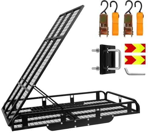 Heavy Duty 500lbs Folding Trailer Hitch Cargo Carrier with Ramp, 50x28.3x5.1 Alloy Steel Platform for Wheelchairs, Scooters & ATVs (Fits 2 Receiver)