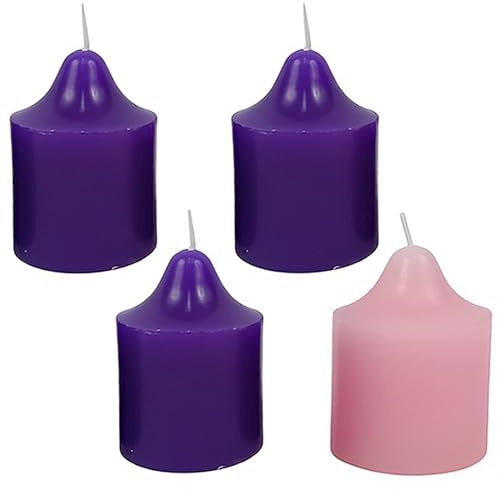 Set 4 Candele Avvento Cilindriche in Cera 3 Viola + 1 Rosa Candele Natalizie H 7.5 4 pezzi Colori Liturgici Tradizionali