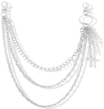 Labyrinxel Trouser Chain Silver Multi Layer Jean Chain with Cross Detail for Styling Outfits at Home Club and Party