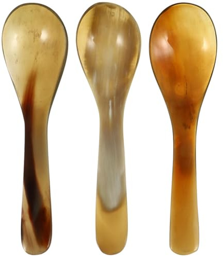 Kaffeelöffel aus Yakhorn, 14cm, für Kaffee und Tee | Natürliche Hornausführung, Langer Griff, für Dessert und Kuchen, 3 Stück für Zuhause und Café