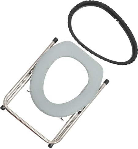 Veemoon Foldable Bathroom Commode Chair with Stainless Steel Frame and Gray Inner Ring, 2pcs Toilet Stools for Elderly and Pregnant Women, Portable Toilet Seat for Home and Outdoor Use
